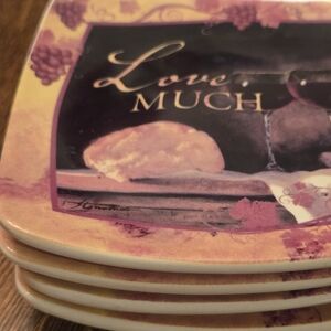 Mediterranean Florals Wine/Drink Ceramic Coaster 4 Plate Set By Kimberly Poloson